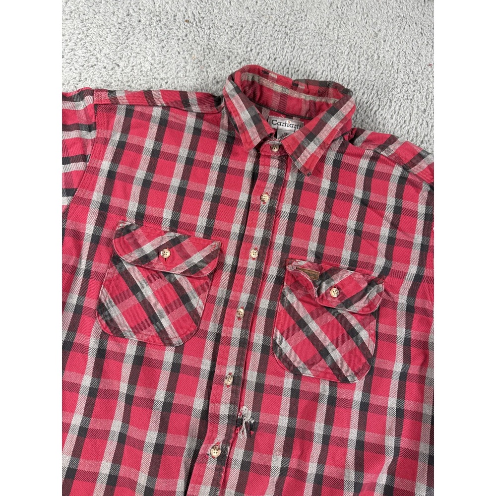 Vintage Carhartt Shirt‎ Mens XL Tall Red Black Plaid Flannel Button Up Workwear